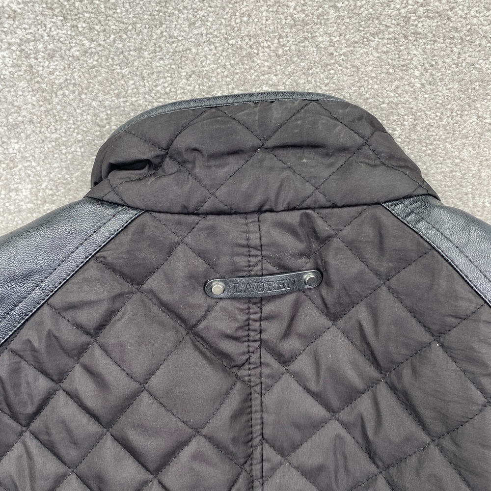 Lauren Ralph Lauren Quilted Jacket Women Size S Black Faux Leather Trim Snap - Picture 4 of 14